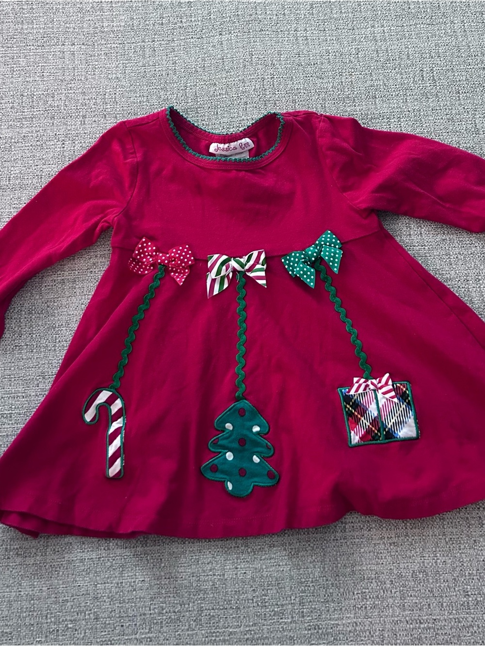 Jessica Ann Red Toddler Christmas Dress with Embroidered Holiday Items. Size 3T